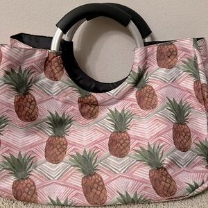 Tropical Pineapple Fruit Handbag Large Round Grip Handle Spring Summer Beach OS